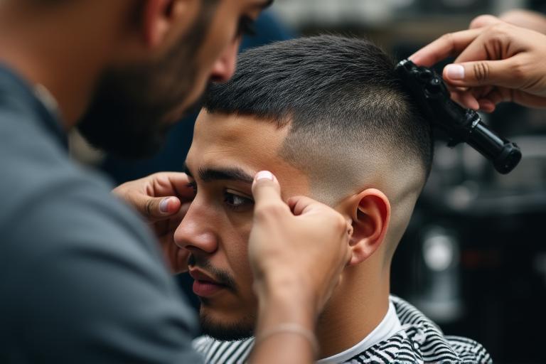 Master barber delivering a crisp trendy fade at Sage & Shear